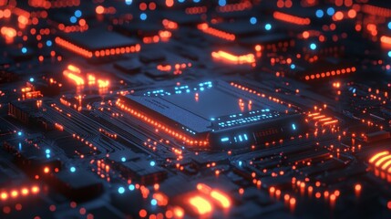Fototapeta premium Futuristic technology concept with glowing circuit board
