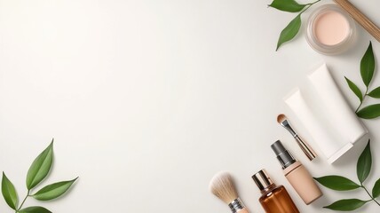 Composition of cosmetics and natural elements, perfect for beauty and skincare themes.
