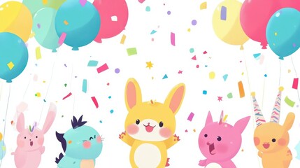 Colorful Celebration with Happy Cartoon Animals