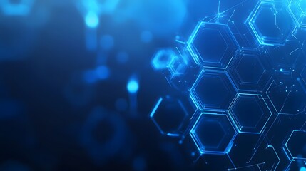 Abstract Blue Hexagon Pattern with Glowing Lines and Bokeh
