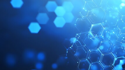 Abstract Blue Hexagon Network Pattern with Glowing Lines and Bokeh