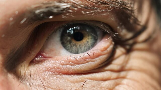 The image captures a detailed close-up of a human eye, highlighting the different shades and textures in natural light, revealing a captivating expression