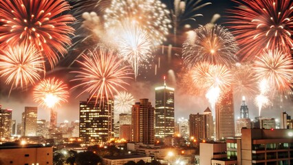 Obraz premium the city is celebrating, letting out colorful fireworks in the night sky