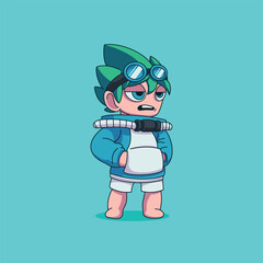 Cute Boy Cartoon Character Vector Illustration with Jacket and Glasses