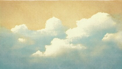retro sky pattern on old paper texture. raster halftone vintage clouds.
