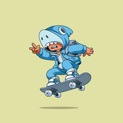 Cute Skateboarding Boy Cartoon Character Vector Illustration