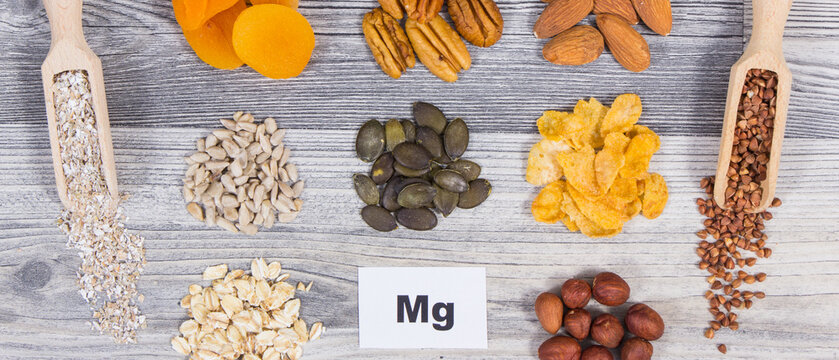 Food containing natural magnesium and other vitamins and minerals. Healthy eating - Powered by Adobe