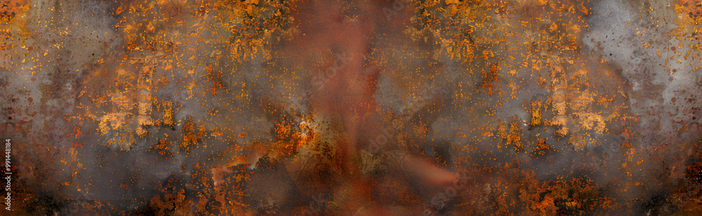 Sticker Grunge rusty orange brown metal corten steel stone background texture banner panorama