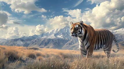 Naklejka premium Majestic Tiger Exploring the Forest – A Glimpse into the Wonders of Nature