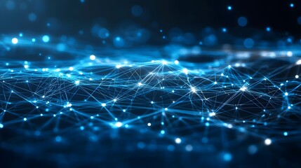 Abstract Blue Network with Glowing Nodes and Lines