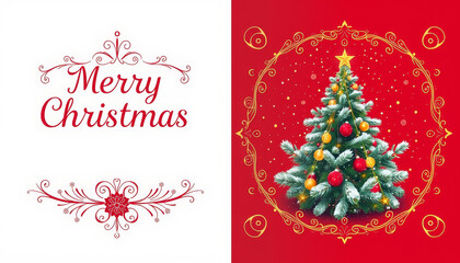 Merry Christmas Cover and Backcover greeting card. Modern beautiful Xmas design with typography, Christmas tree branches, balls, snowflake pattern. Minimal art banner, poster, cover templates 