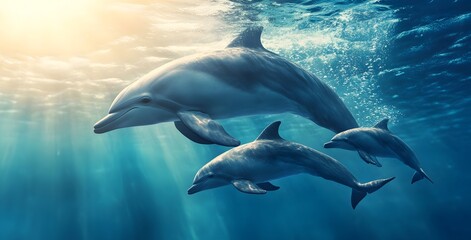 Obraz premium dolphin in the sea with calf