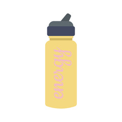 Yellow bicycle water bottle in flat design. Cycling container for energy drink. Vector illustration isolated.