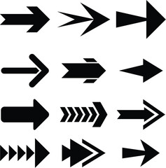 Arrow set isolated on white background for graphic design element. Flat design black vector arrow collection