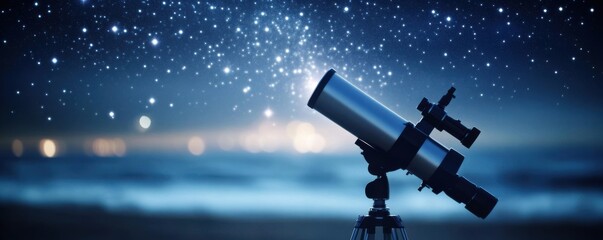 Fototapeta premium A stunning view of a telescope aimed at a starry night sky, capturing the beauty of astronomy and the cosmos.