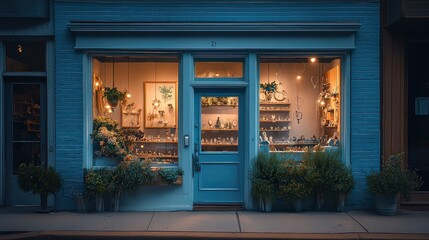 Cozy boutique with a warm, inviting glow, featuring handmade crafts and plants in a quaint, artistic setting, perfect for local shoppers.