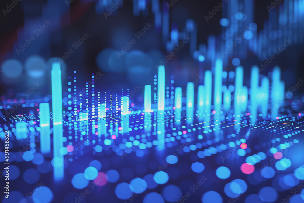 Canvas Prints Blue financial graphs and charts with coins show business growth and investment market profits.