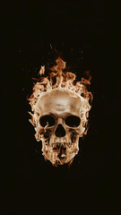 Burning skull on black background.generative ai.