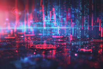 Fototapeta premium Blue financial graphs and charts with coins show business growth and investment market profits.