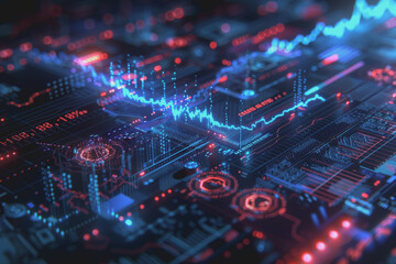 Obraz premium Blue financial graphs and charts with coins show business growth and investment market profits.