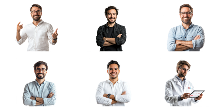 Product manager with arms crossed, smiling confidently as if evaluating a product's success. isolated on transparency background