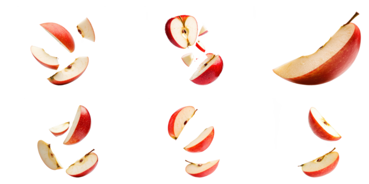 Set of Whole and sliced apple isolated on transparency background