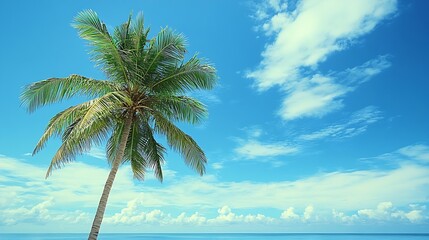 Summer palm tree  and Tropical beach with blue  sky background : Generative AI
