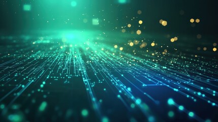 Fototapeta premium Abstract digital landscape with glowing particles and lines, creating a futuristic and immersive technology concept.