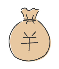 円マークとお金の入った袋 - 手書きのシンプルな日本円･人民元の貯金や利益のイメージ素材