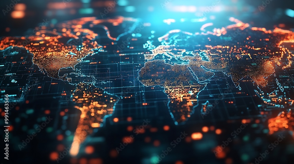 Aufkleber Global business network digital technology data exchange concept Business Intelligence and cloud computing digital marketing data processing and blockchain technology management : Generative AI