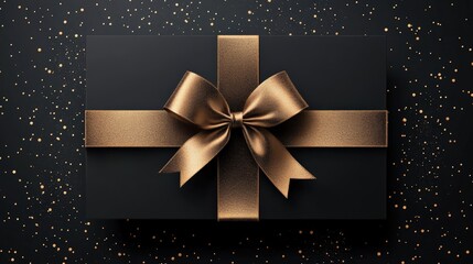 An elegant black gift box with a shimmering bronze ribbon, perfect for any special occasion or celebration.