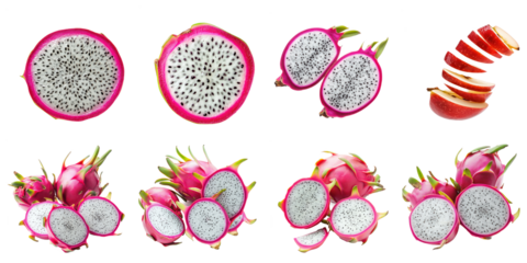 Set of Dragon Fruit slice isolated on transparency background