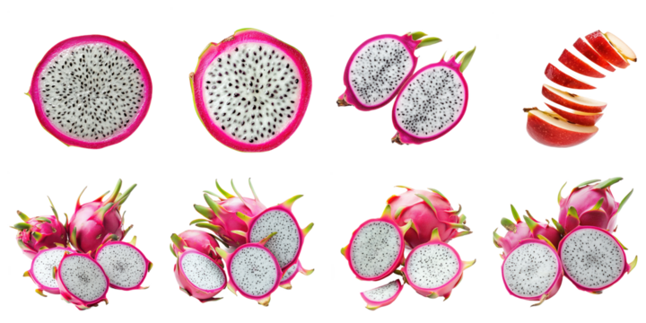 Set of Dragon Fruit slice isolated on transparency background