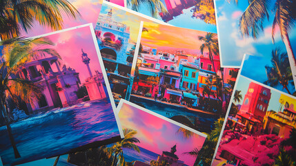 un fondo con postales de fotografias de lugares del mundo de destinos turisticos vacaciones destinos turisticos recuerdos de viajes por el mundo