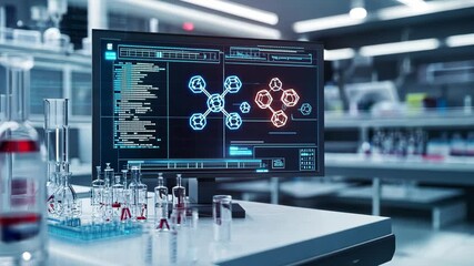 Modern Chemistry Lab with Computer Screen - Powered by Adobe