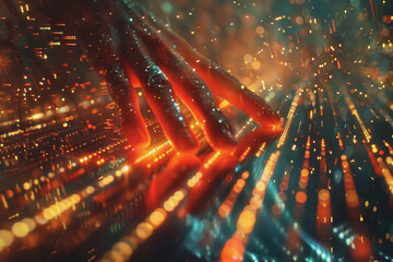 The hands of a video clip editor are editing video on a computer in the office.