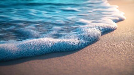 Soft blue ocean wave on clean sandy beach : Generative AI