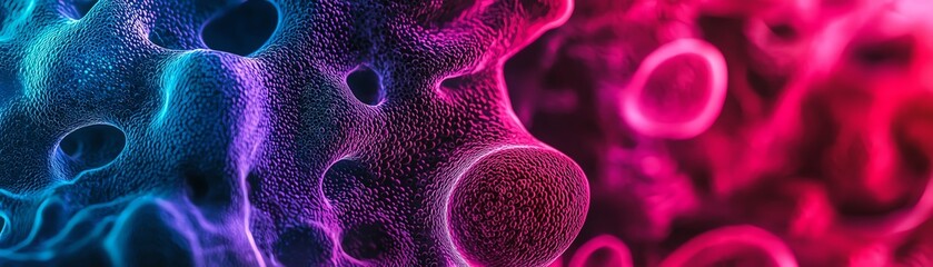 Vibrant abstract background showcasing colorful cells in shades of blue and pink, perfect for scientific and artistic themes.