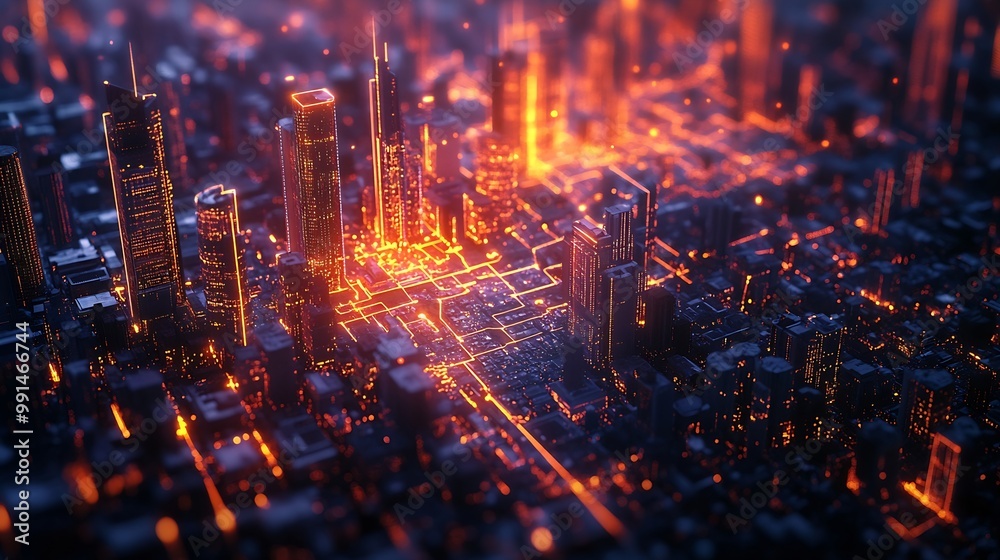 Poster Smart city and digital transformationBig data connection technology Telecommunication and communication network concept : Generative AI