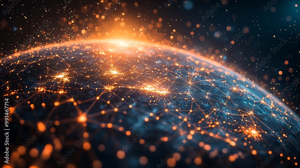 Poster Business and economic growth on global business network Data analysis of financial and banking Customer service Technology and data connection Teamwork Business strategy and Digital ma : Generative AI