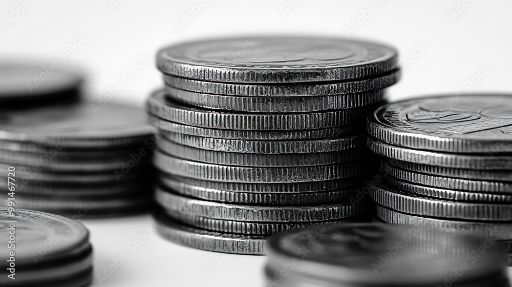 Poster coin stacks on a white background : generative ai