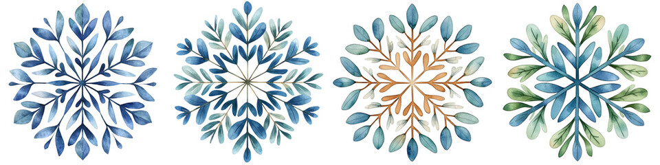 Fototapeta premium Colorful snowflakes with intricate designs, isolated on transparent background