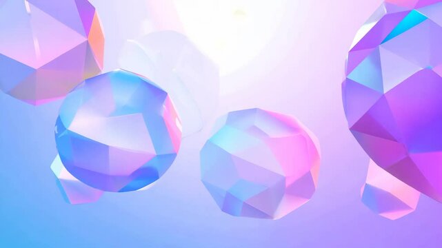 Low poly spheres floating on pastel background