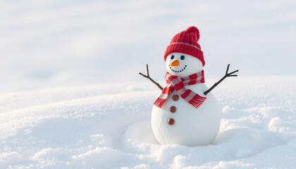 Obraz premium snowman in xmas clothing outside on snow