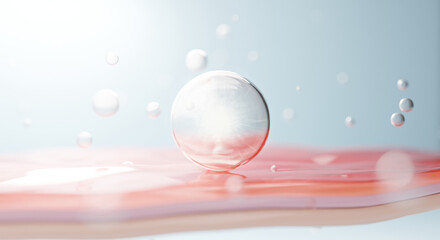 serum and vitamin drop on skin cell. serum through the skin layer and reduce up saggy skin of the skin cell. 3d rendering.