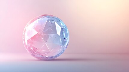 A single, faceted, translucent sphere on a gradient pink background.