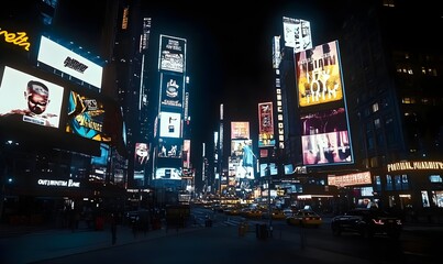 Nighttime Digital Billboards in Urban Skyline