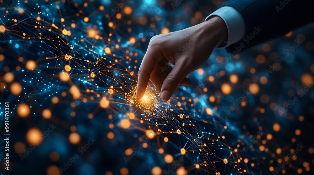 Poster Businessman touching global network connection and data exchanges on internet network and digital software development Algorithm and data science social networking and communication : Generative AI