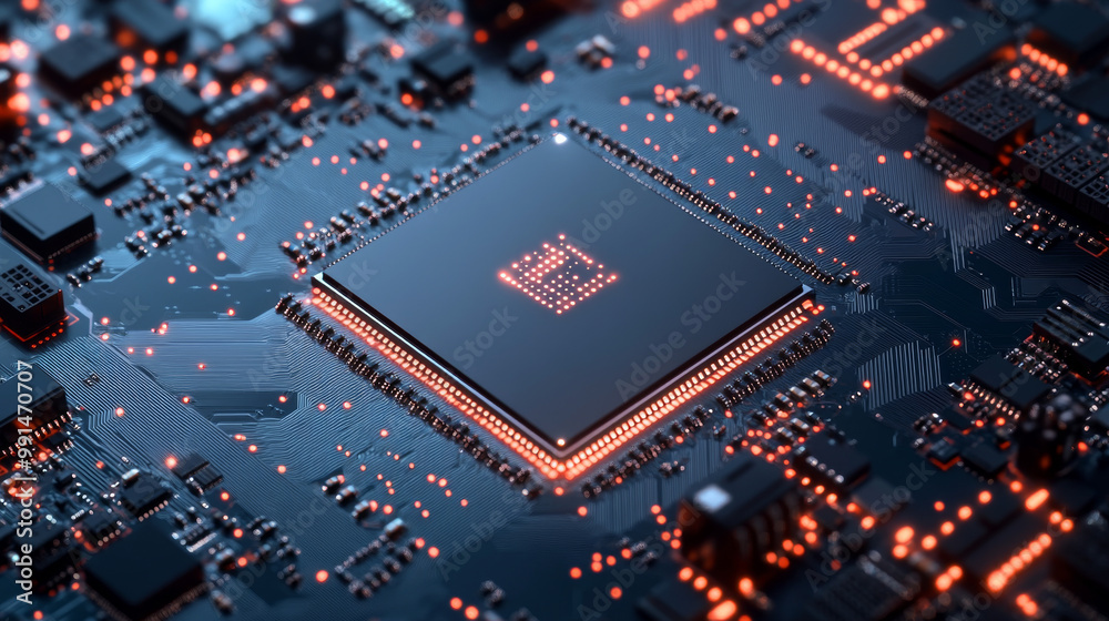 Poster the central processing unit, or cpu, is the brain of a computer. this image shows a 3d representatio