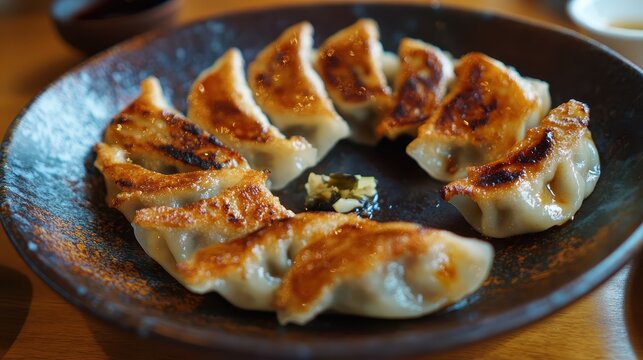 Japanese Gyoza with Crispy Edges and Savory Beef Filling 